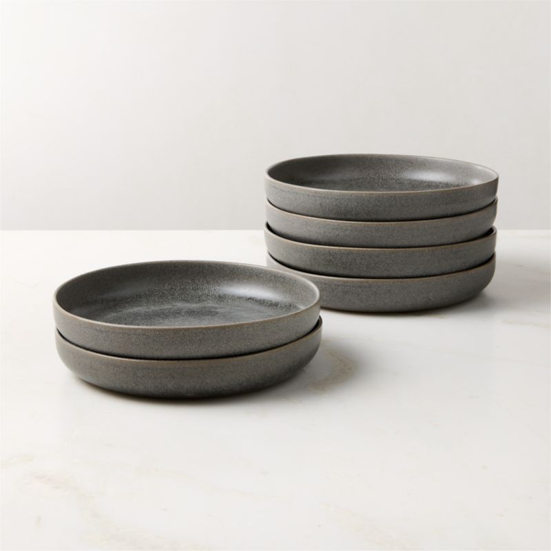View Drift Grey Pasta Bowls with Reactive Glaze Set of 6 details