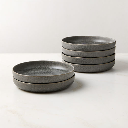 Drift Grey Pasta Bowls with Reactive Glaze Set of 6