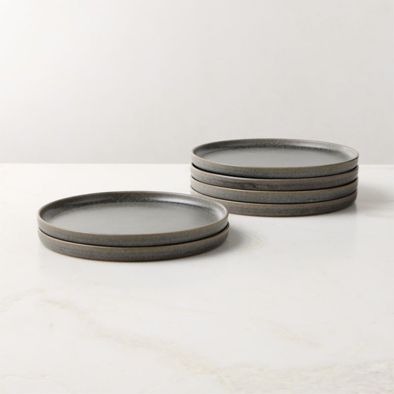 View Drift Grey Salad Plates with Reactive Glaze Set of 6 details