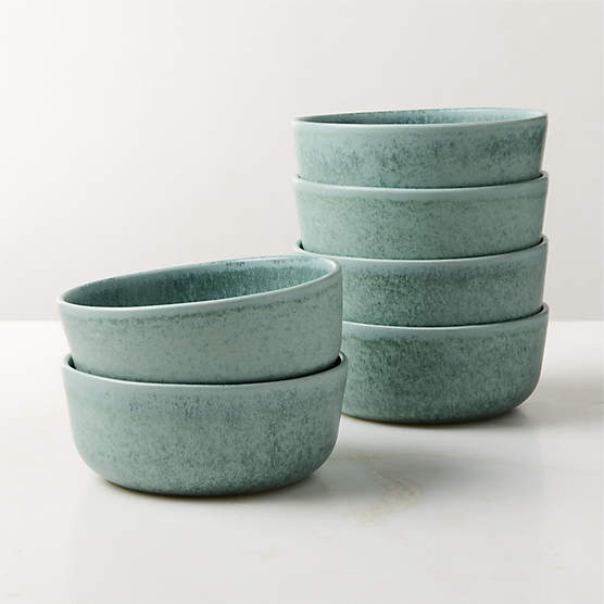 Drift Light Teal Soup Bowls with Reactive Glaze Set of 6