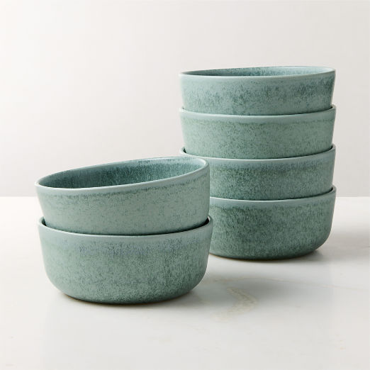 Drift Light Teal Soup Bowls with Reactive Glaze Set of 6