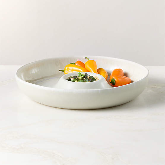 Drift Ivory Chip and Dip Bowl with Glossy Reactive Glaze