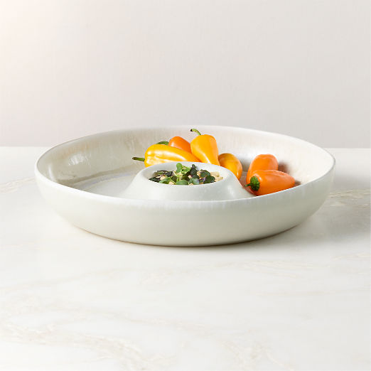 Drift Ivory Chip and Dip Bowl with Glossy Reactive Glaze