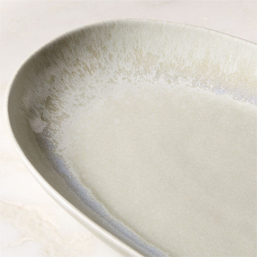 Drift Oval Ivory Serving Platter with Glossy Reactive Glaze