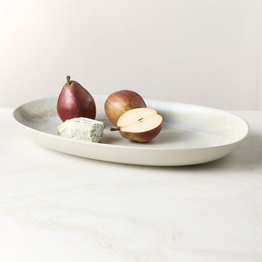 Drift Oval Ivory Serving Platter with Glossy Reactive Glaze
