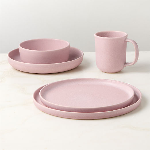 Drift 4-Piece Lilac Dinnerware Set with Soup Bowl with Reactive Glaze