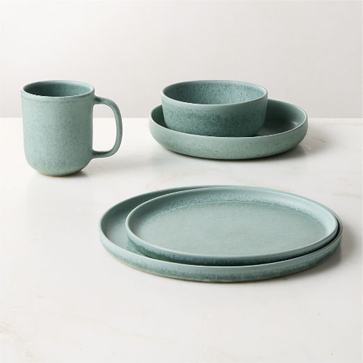 Drift 4-Piece Light Teal Dinnerware Set with Reactive Glaze