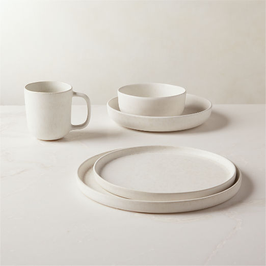 Drift 4-Piece White Dinnerware Set with Soup Bowl with Reactive Glaze