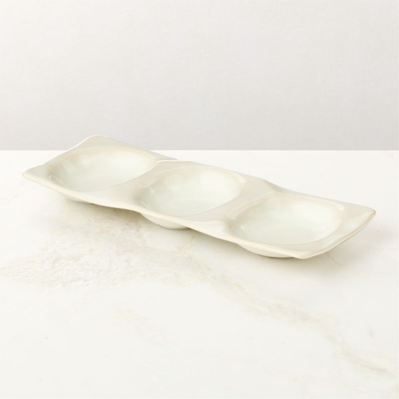 Drift Rectangular Ivory 3-Section Divided Serving Platter with Glossy Reactive Glaze - image 2 of 3