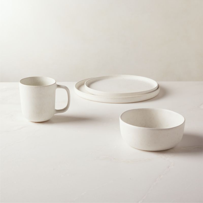 Viewing product image Drift 4-Piece White Dinnerware Set with Soup Bowl with Reactive Glaze - image 1 of 4