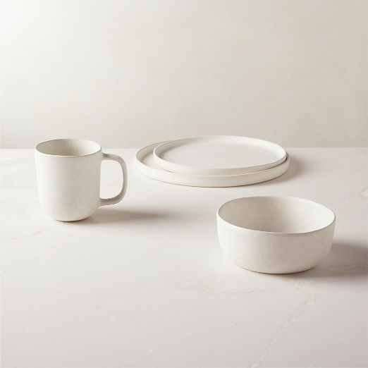 Drift 4-Piece White Dinnerware Set with Soup Bowl with Reactive Glaze