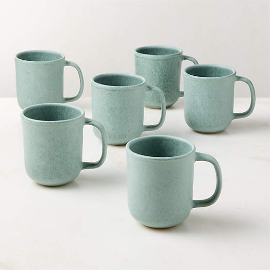 Drift Light Teal Mugs with Reactive Glaze Set of 6