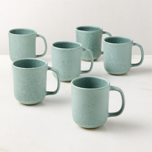Drift Light Teal Mugs with Reactive Glaze Set of 6