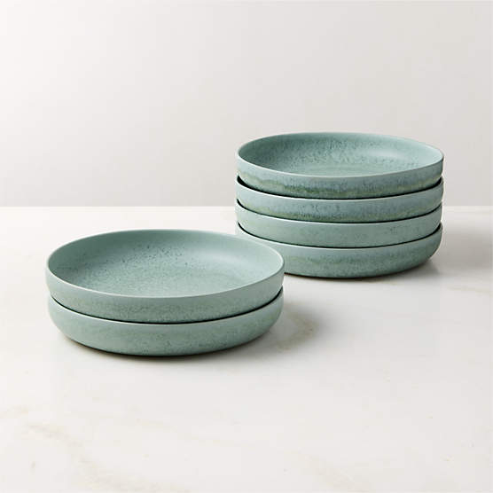 Drift Light Teal Pasta Bowls with Reactive Glaze Set of 6