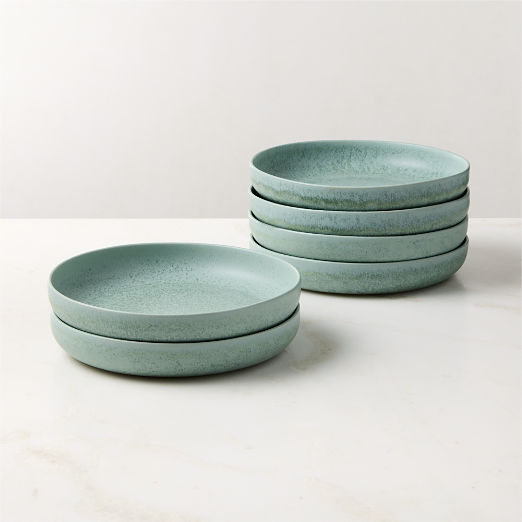 Drift Light Teal Pasta Bowls with Reactive Glaze Set of 6