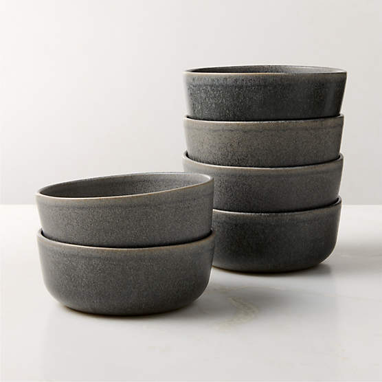 Drift Grey Soup Bowls with Reactive Glaze Set of 6