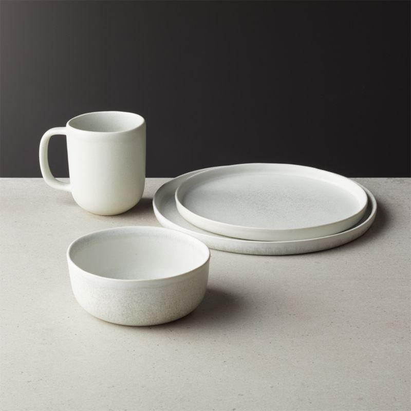 View 4-Piece Drift Reactive Silver Grey Place Setting with Soup Bowl details