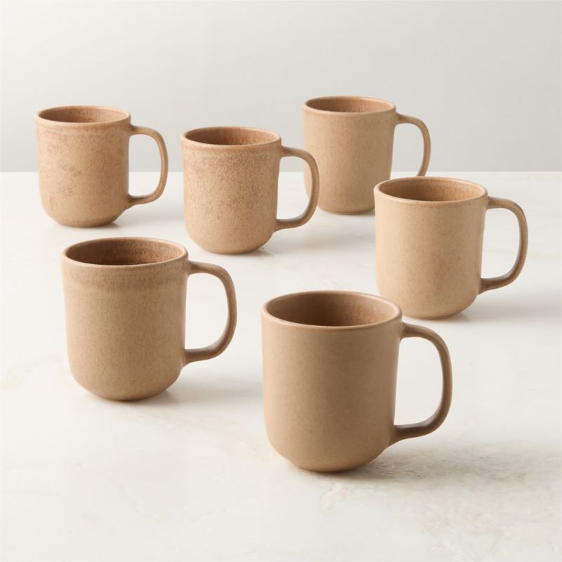 View Drift Tan Mugs with Reactive Glaze 12oz Set of 6 details