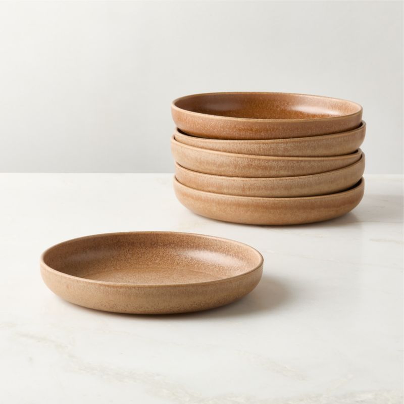 View Drift Tan Pasta Bowls with Reactive Glaze Set of 6 details