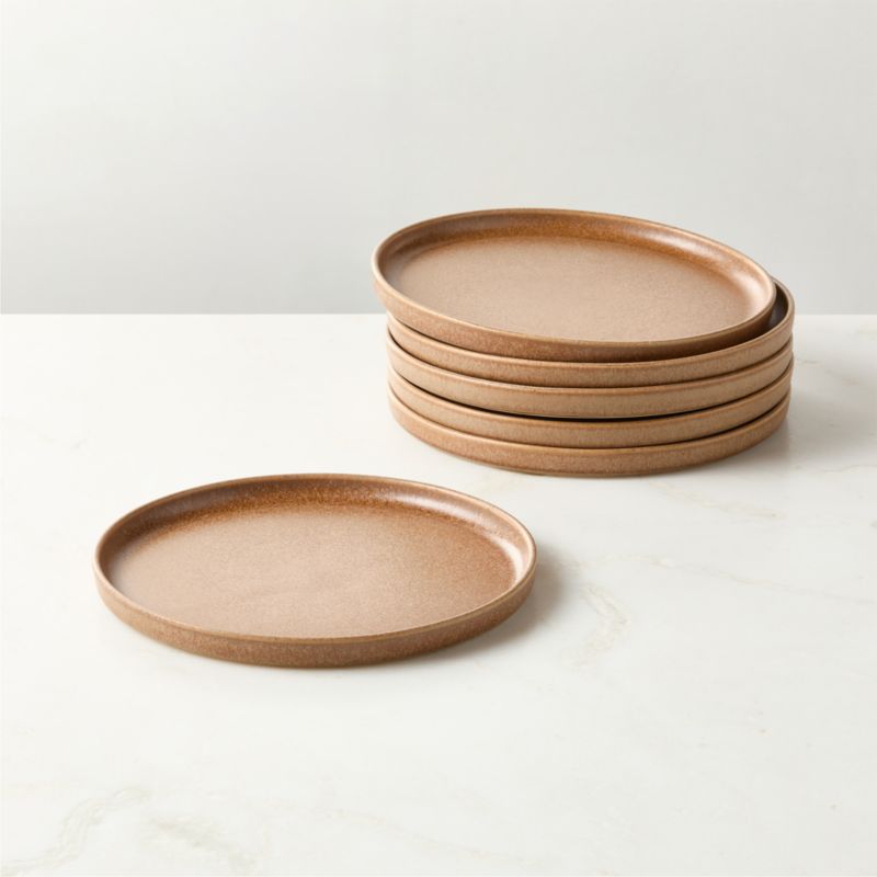 View Drift Tan Salad Plates with Reactive Glaze Set of 6 details