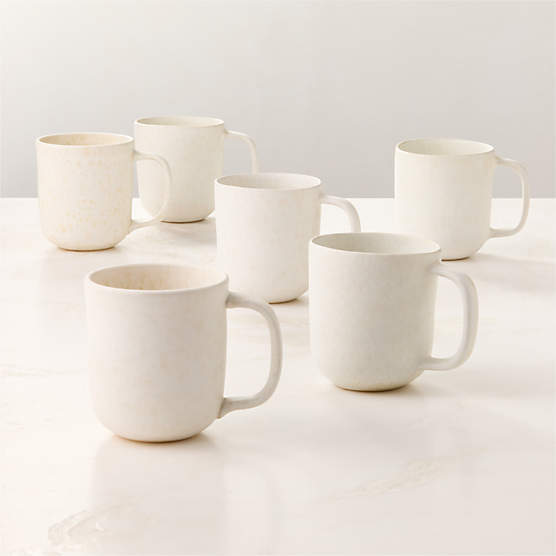 Drift White Mugs with Reactive Glaze 12oz Set of 6