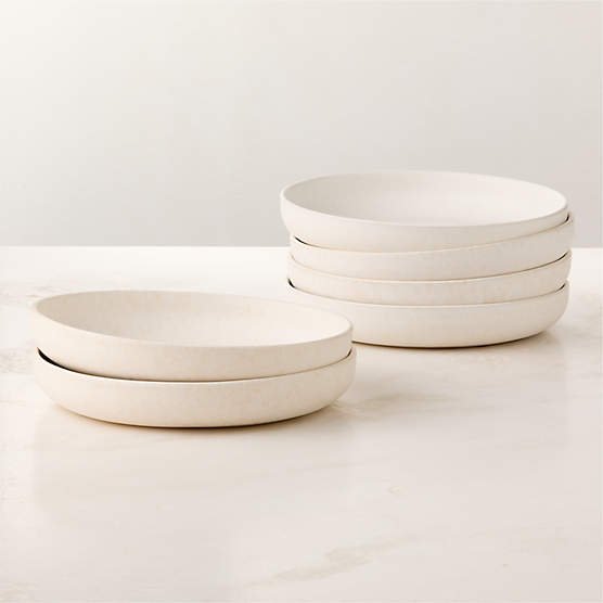 Drift White Pasta Bowls with Reactive Glaze Set of 6