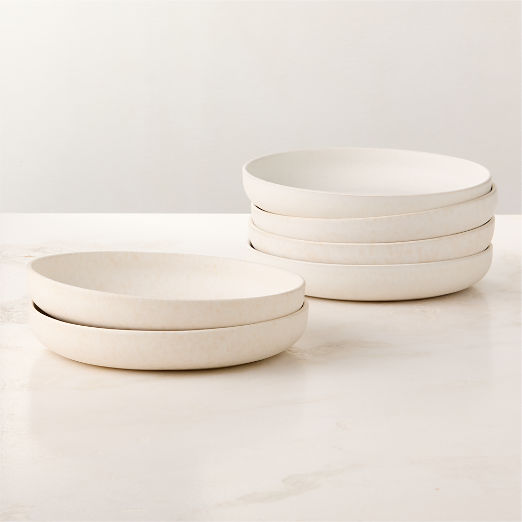 Drift White Pasta Bowls with Reactive Glaze Set of 6