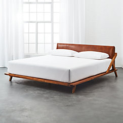 Drommen Acacia Bed With Leather Headboard Cb2 Drommen Acacia King Bed With Leather Headboard