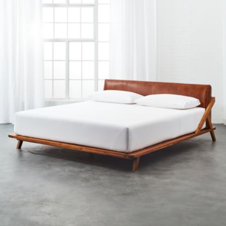 drommen acacia king bed with leather headboard