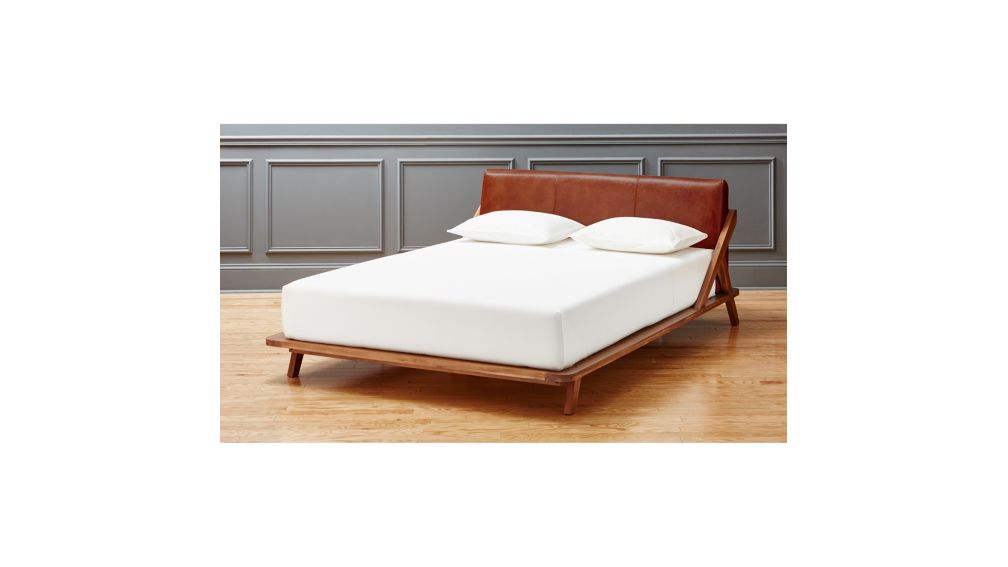 Drommen Acacia Bed with Leather Headboard CB2 Canada