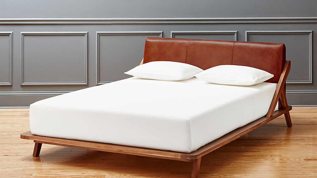 Drommen Acacia Bed With Leather Headboard Cb2