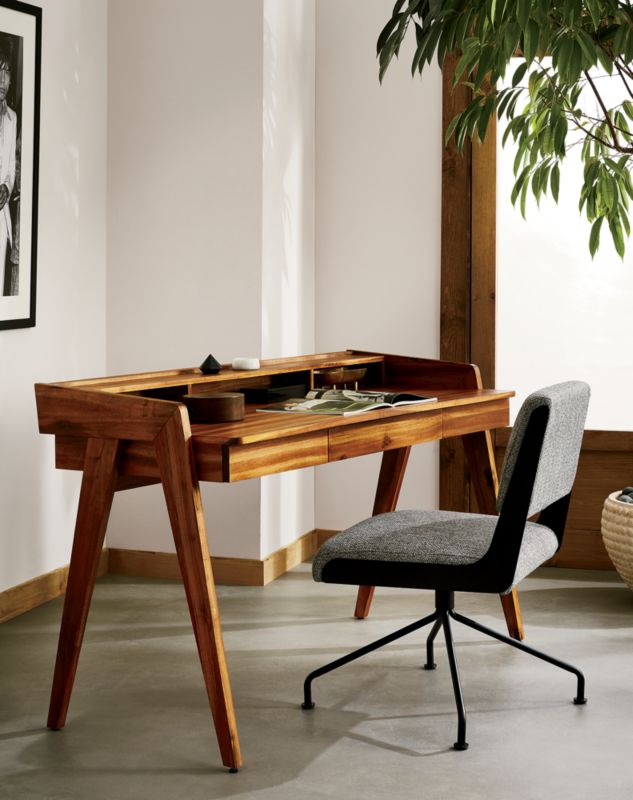 Retro Modern Wood Private Office Desk - Ambience Doré