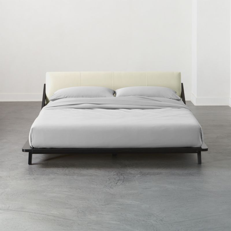 Drommen Ivory Leather King Bed + Reviews CB2