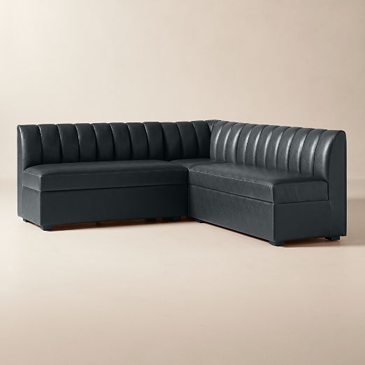 Duncan Black Leather Double L-Shaped Dining Banquette Bench