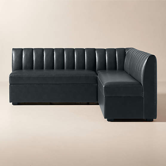 Duncan Black Leather Double L-Shaped Dining Banquette Bench