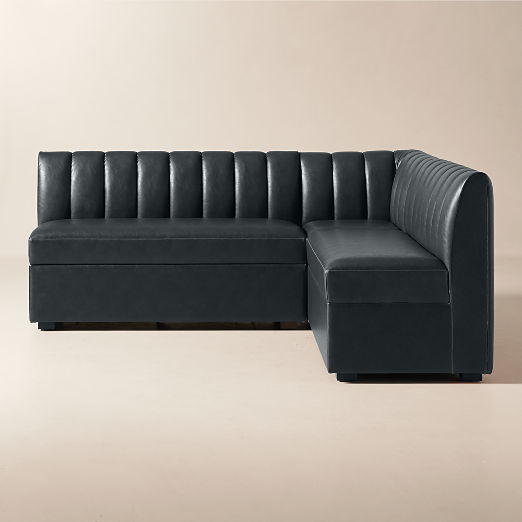 Duncan Black Leather Double L-Shaped Dining Banquette Bench