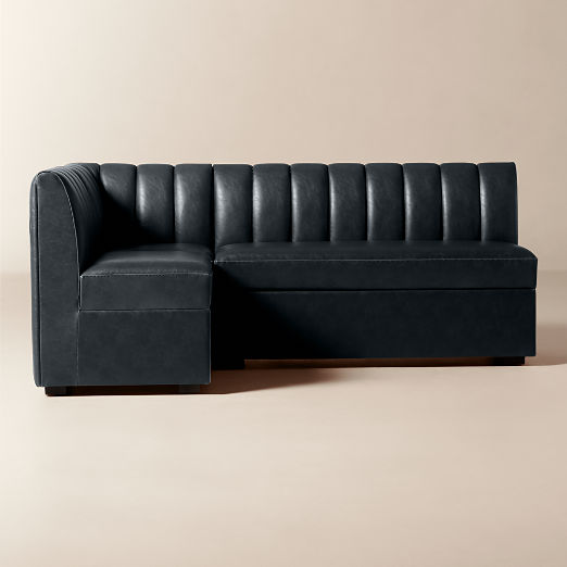 Duncan Black Leather Single L-Shaped Loveseat Dining Banquette