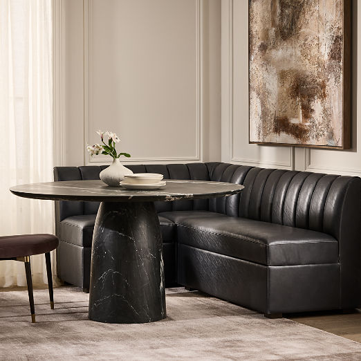 Duncan Black Leather Single L-Shaped Loveseat Dining Banquette