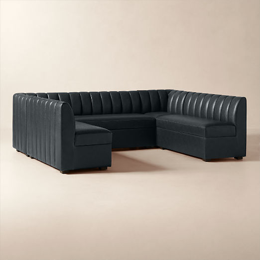 Duncan Black Leather U-Shaped Dining Banquette