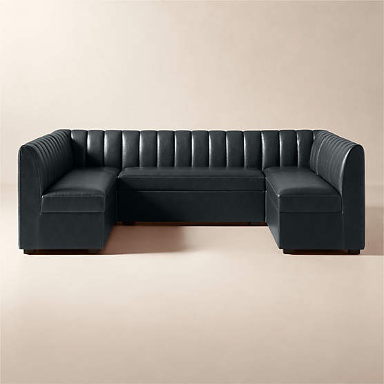 Duncan Black Leather U-Shaped Dining Banquette