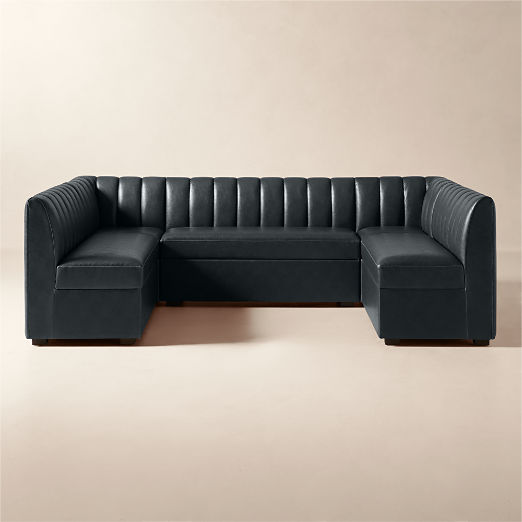 Duncan Black Leather U-Shaped Dining Banquette