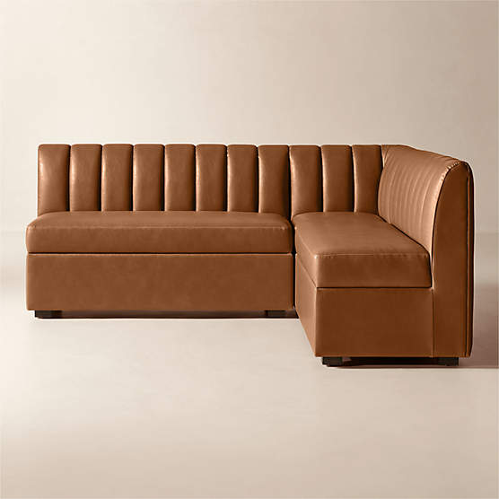 Duncan Brown Leather Double L-Shaped Loveseat Dining Banquette