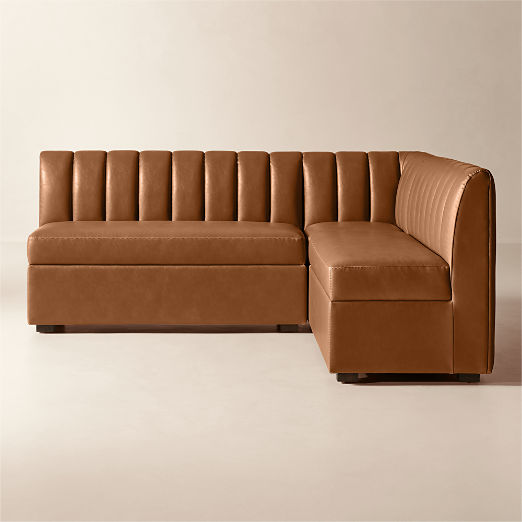 Duncan Brown Leather Double L-Shaped Loveseat Dining Banquette