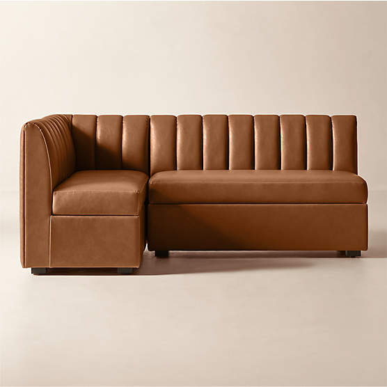 Duncan Brown Leather Single L-Shaped Loveseat Dining Banquette