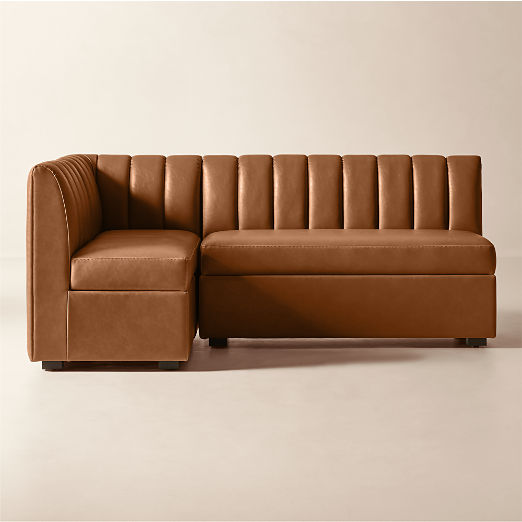 Duncan Brown Leather Single L-Shaped Loveseat Dining Banquette