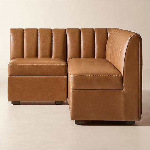 Duncan Brown Leather Single L-Shaped Loveseat Dining Banquette