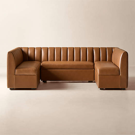 Duncan Brown Leather U-Shaped Dining Banquette