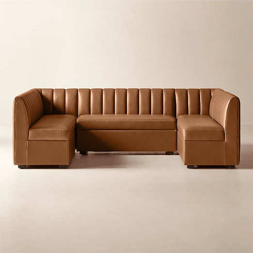 Duncan Brown Leather U-Shaped Dining Banquette