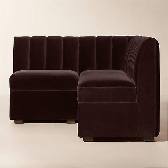 Duncan Dark Brown Velvet Double L-Shaped Loveseat Dining Banquette