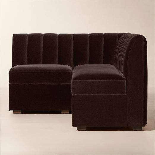 Duncan Dark Brown Velvet Double L-Shaped Loveseat Dining Banquette